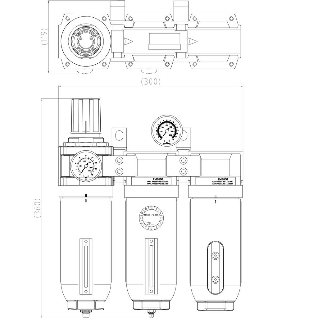 3-Stage air filter dryer system 1/2" 